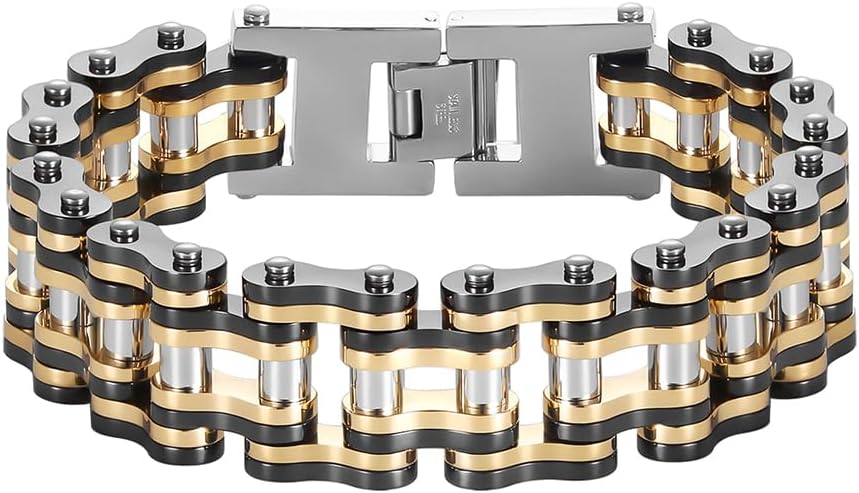 heavy-duty and sturdy men's motorcycle chain, bicycle chain, stainless steel men's bracelet, vacuum plated 14K gold electroplated black in the furnace