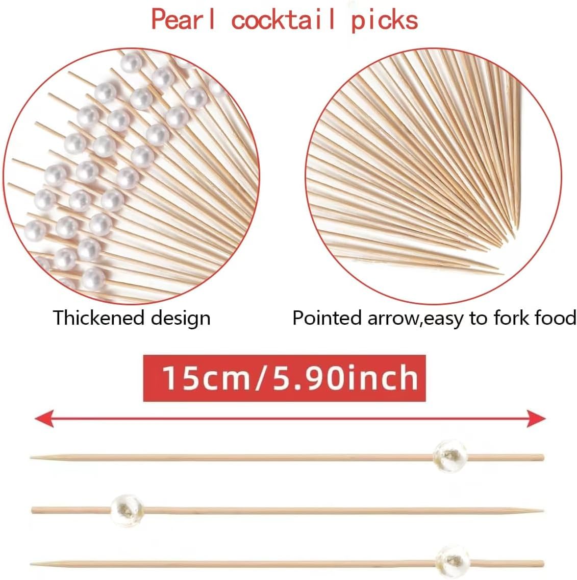 120 pcs 5.9in long Pearl Cocktail Picks,White Ball Food Sticks Charcuterie Boards Accessories,Bamboo Skewers for Appetizers Drinks Fruit.