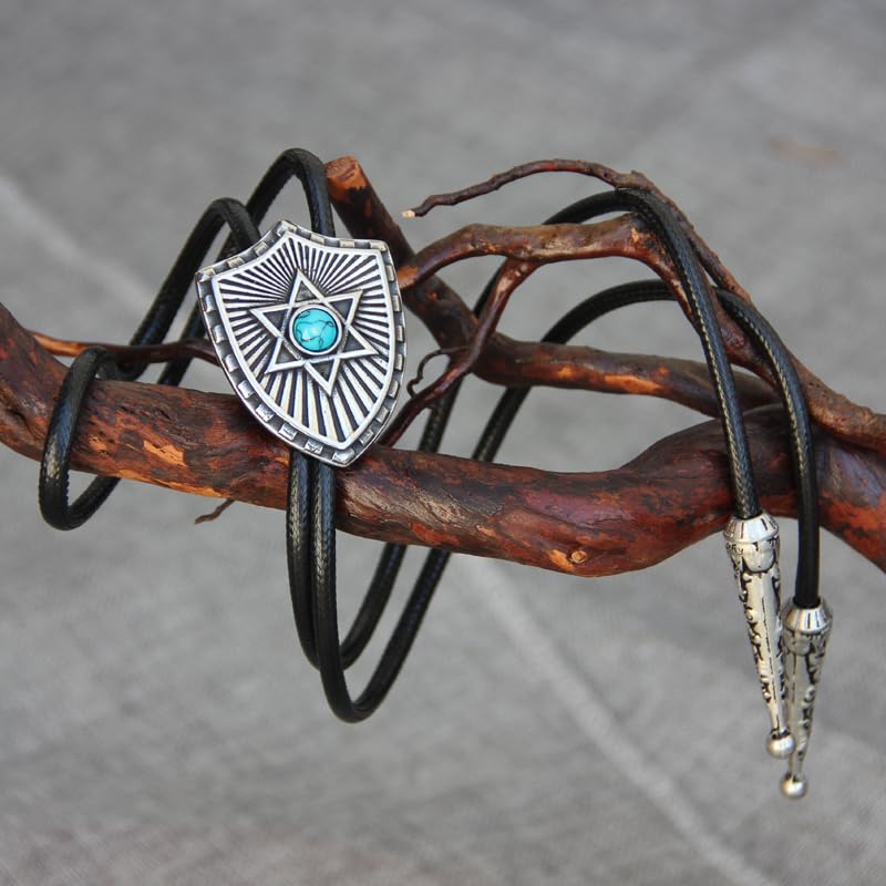 Image of Turquoise Agate Granite BOLO Tie for Men Women Leather Wedding Necklace Western Cowboy Necktie