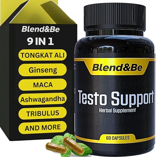 Blend&Be Testo Support | All-in-ONE Herbal Dietary Supplement | Tongkat Ali, Fenugreek, Ginseng, Maca, Ashwagandha, Spirulina Tribulus, Black Seed and Cinnamon.+ â˜…Free E-Book â˜…