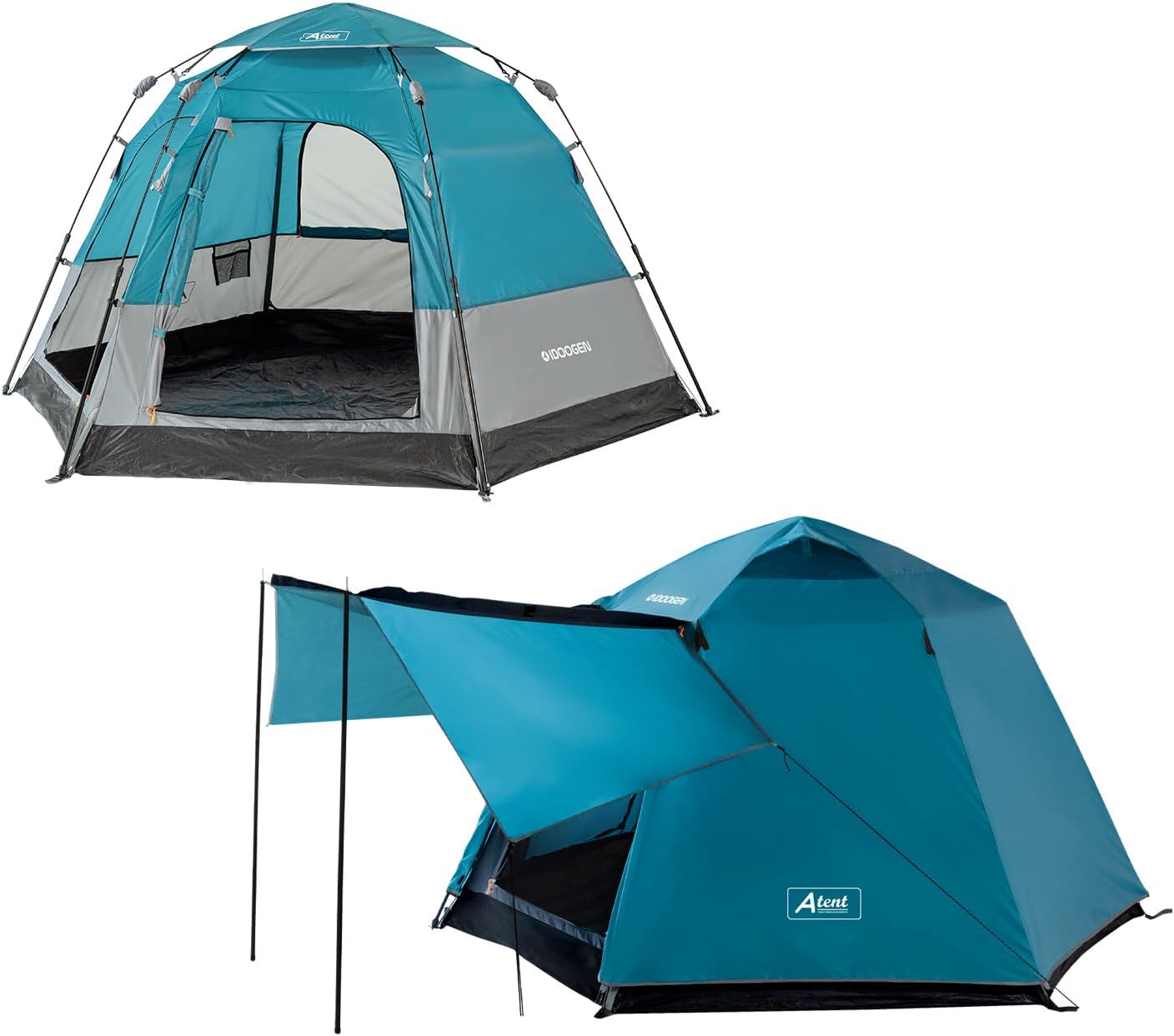 Instant Tents for Camping, 4 Person Pop Up Tent with 2 Door 4 Mesh Windows Waterproof Easy Setup Camping Tent with Moisture-Proof Mat & Rainfly Blue+ Rainfly