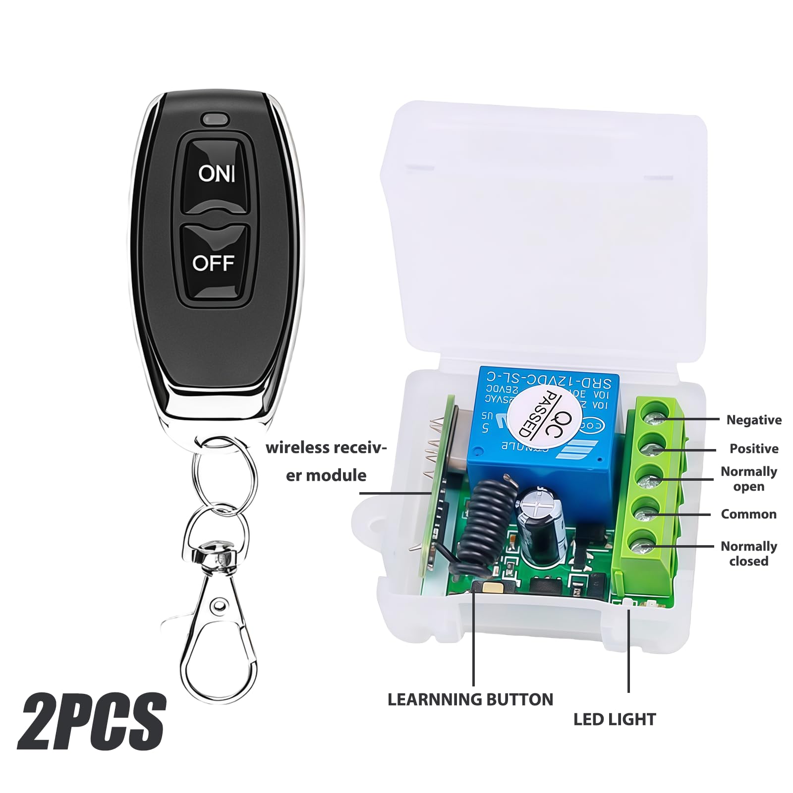 12 V mando a distancia interruptor: relé inalámbrico, interruptor inalámbrico de 433 mhz con 2 transmisores, contactos sin potencial relé controlador para cerraduras de puerta enrollable, luces