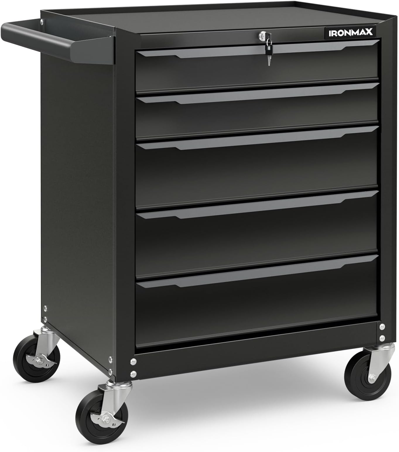 5-Drawer Rolling Tool Chest, Steel Tool Storage Cabinet with Handle, Hanging Holes, Central Keyed Locking System, Universal Lockable Wheels, Tool Organizer Box for Garage Workshop