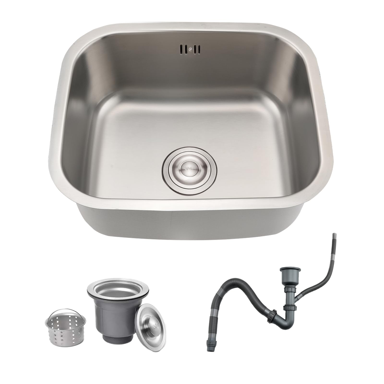 Fregadero Cocina 46 x 46 cm, Fregadero Bajo Encimera, Fregadero Acero Inoxidable Con Rebosadero Y Escurridor, Ideal Para Cocinas, Restaurantes Y Cafés (Acabado Cepillado)