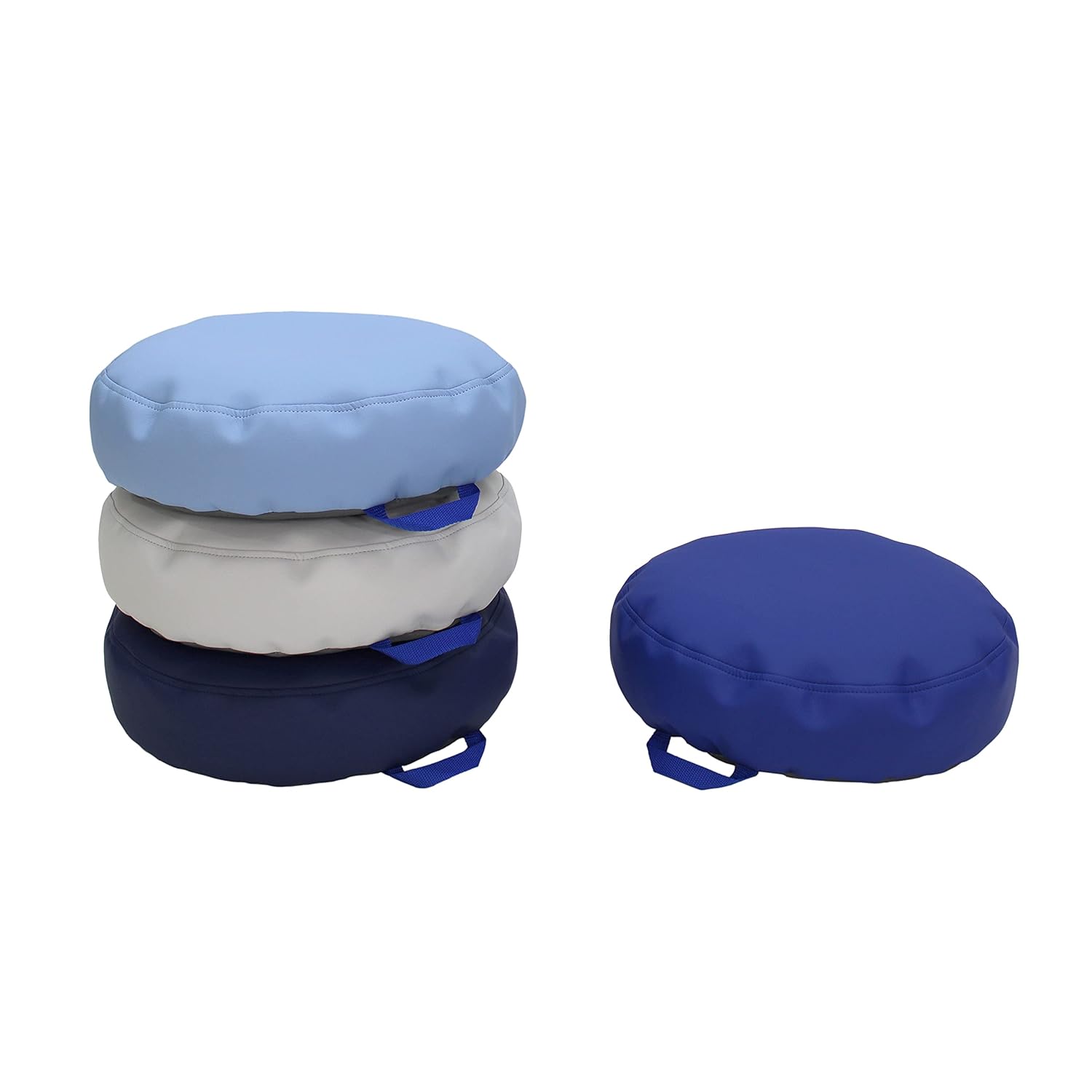 FDP SoftScape 15 inch Round Bean Floor Cushions with Handles Flexible Seating for Home, Daycare, Preschool, Classroom, Yoga and Meditation, 4 inch Height (4-Piece) - Navy/Powder Blue