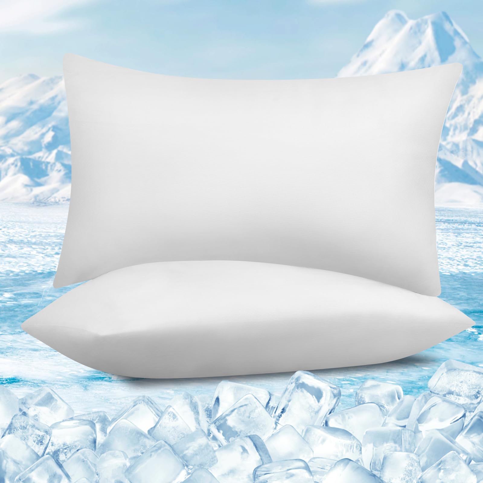 WOLTU Federe Cuscino Rinfrescanti 2 Pezzi, Doppia Faccia Termo-Regolante con Tecnologia Arc-Chill, Federe Antisudore Notte, Zip Nascosta e Tessuto Traspirante, Lavabile in Lavatrice 40x80cm Bianco