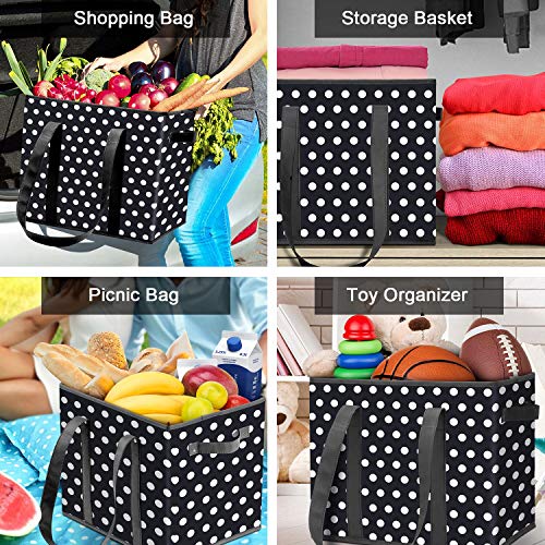 Flipzon 3 Pack Reusable Grocery Shopping Bags Foldable Washable Storage Baskets Bins Box For Groceries(B-W) #TOP2