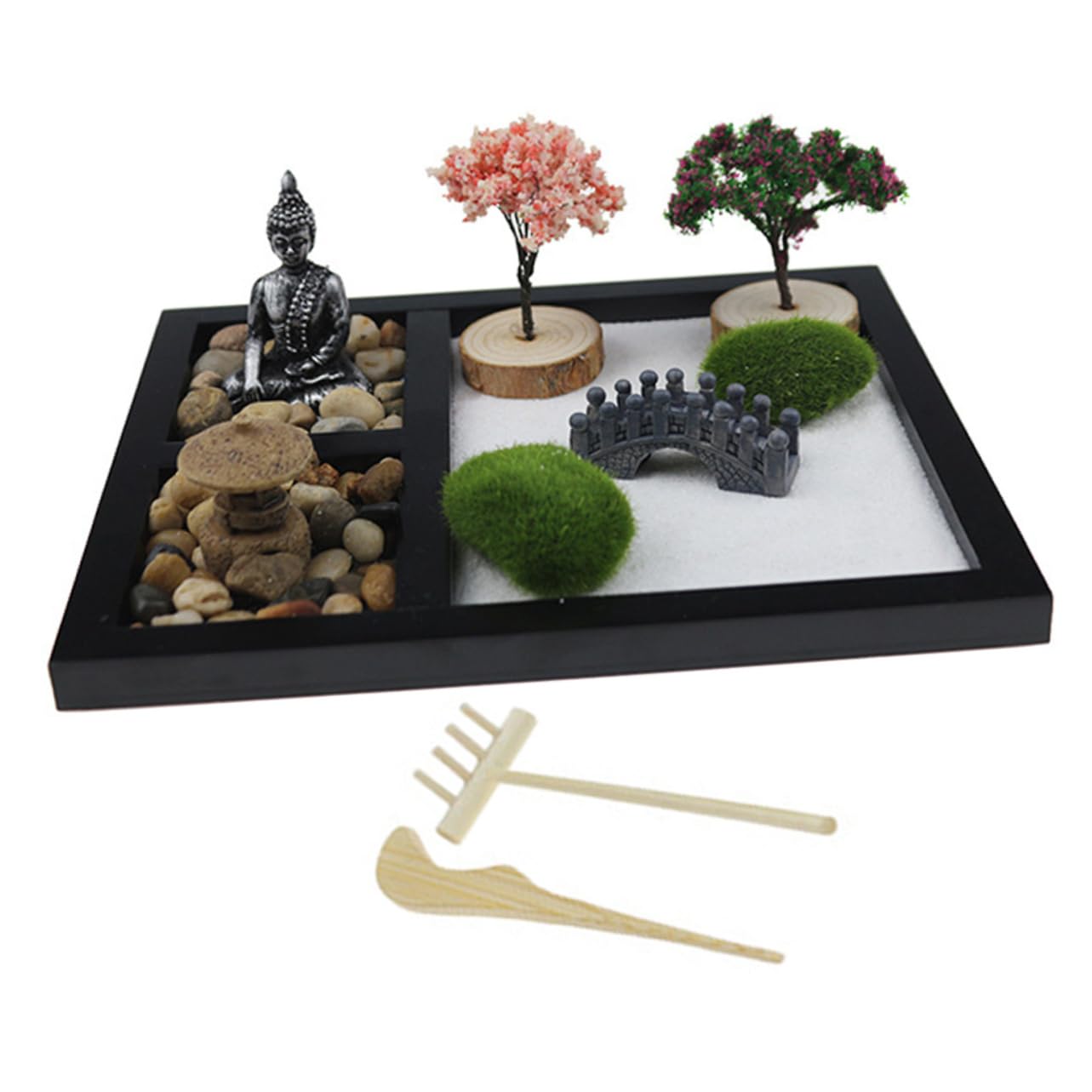 BESPORTBLE 1Set Mini Zen Garden Kit Japanese Style Desktop Sandbox Decoration for Home Office Create Your Own with Elegant Accessories for Relaxation and Meditation