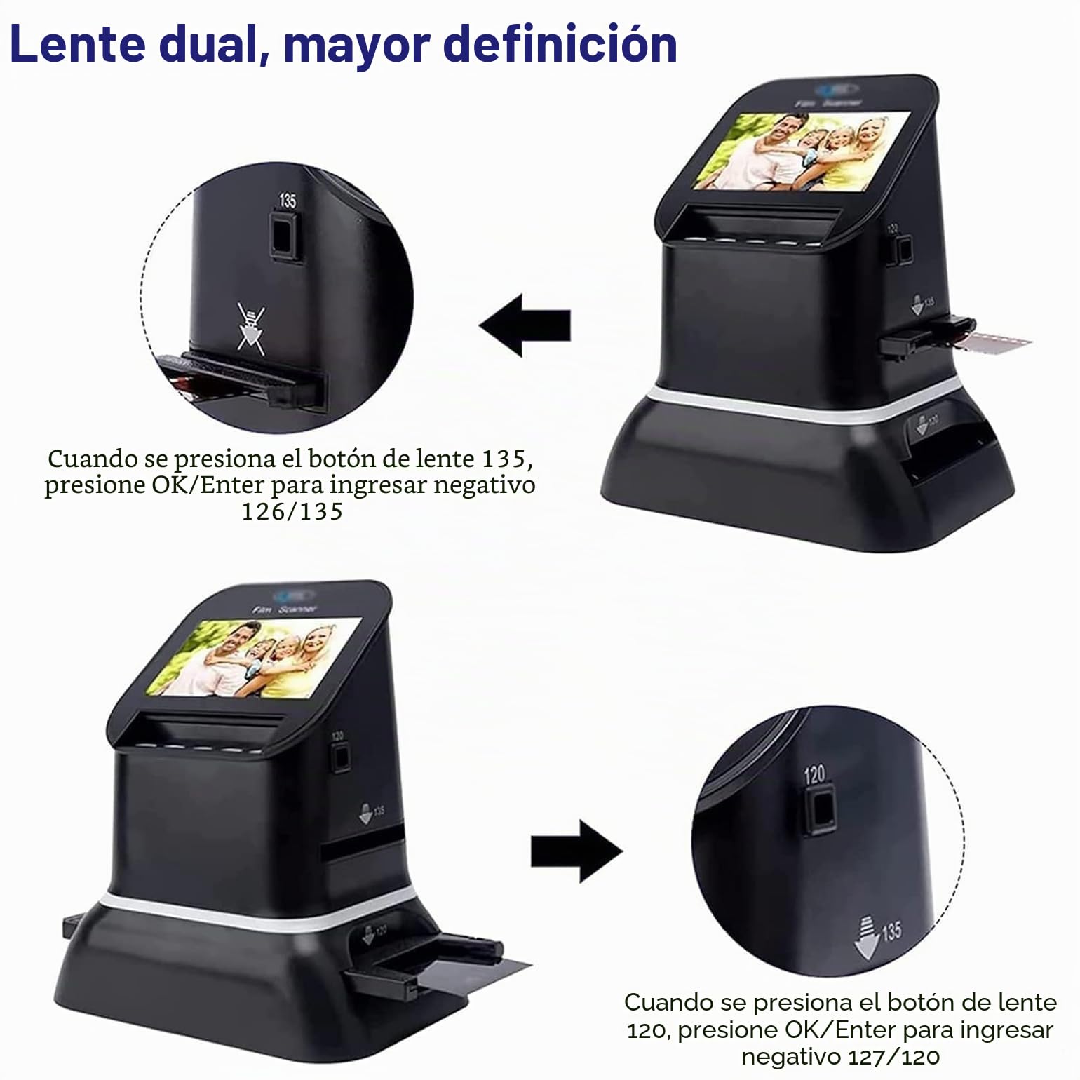 Escáner Digital de Películas y Diapositivas, 120 Escáner de Películas de Alta Resolución con Pantalla LCD de 4,3", Conversión de 35 mm, 135, 126, 127 Negativos y Diapositivas a JPEG Digital, Convert