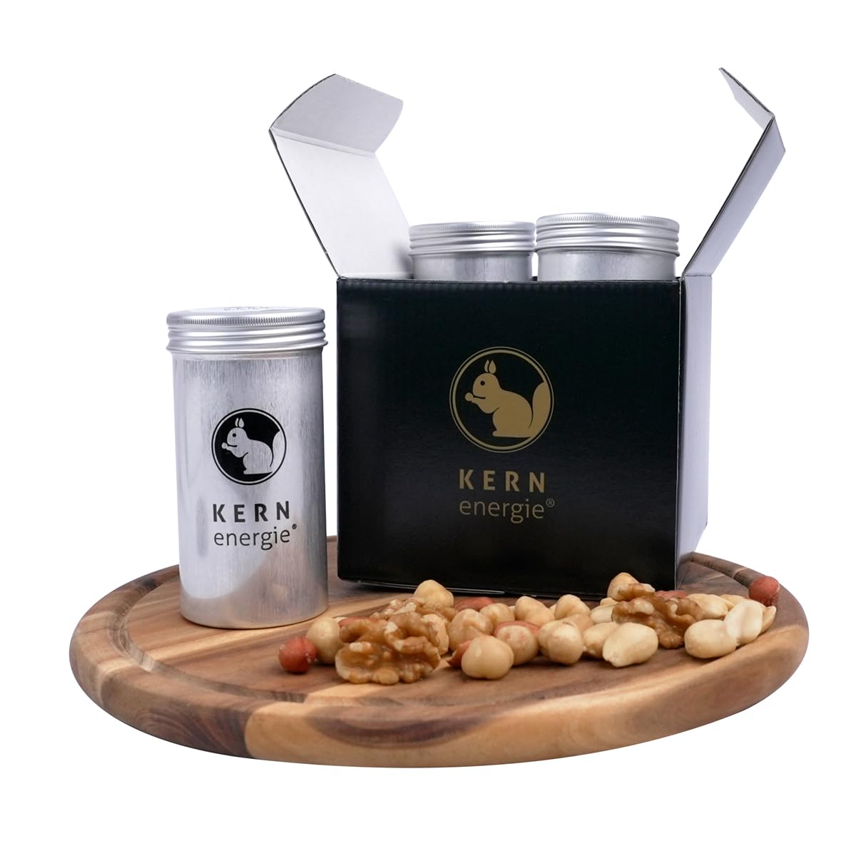 KERNenergie Nuss Geschenkset - Probierset frisch geröstete Nussmischungen - Geschenk für Männer und Frauen - Premium Nuss Geschenk - All Around The World Set 4 würzige Nussmixe als Präsent, 360g