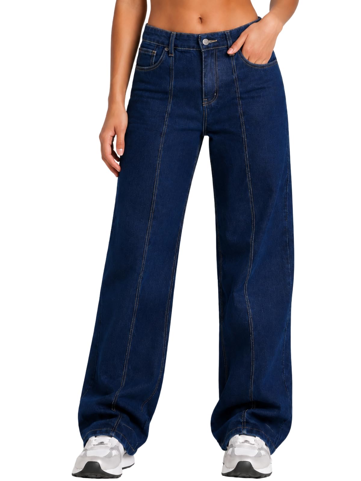 greciilooks Women High Rise High Waist Jeans Wide Leg Straight Fit Denim | Baggy Cargo Style Casual Pants Daily College Wear-picture-19