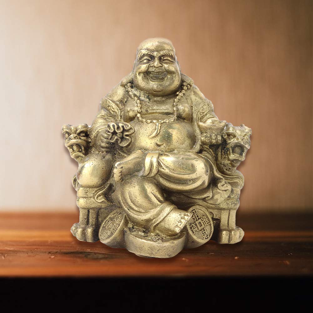 Decoración de Buda de latón, Figuras de Buda Sonriente Feng Shui Riqueza Estatua de Buda Feliz colección geomántica