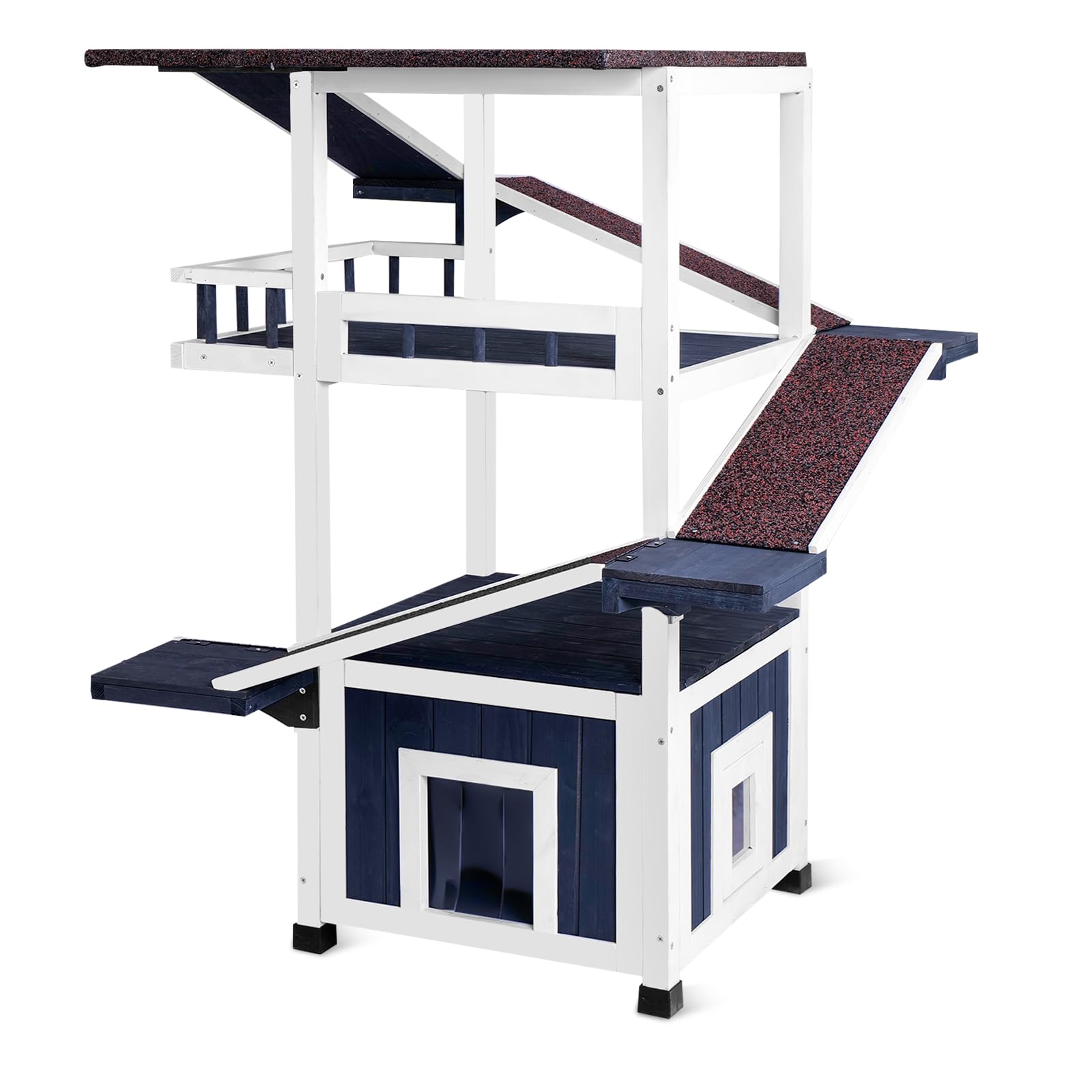 FunXplore 4 Tiers Cat House for Outdoor Cats, Outdoor Cat House Weatherproof 45.1