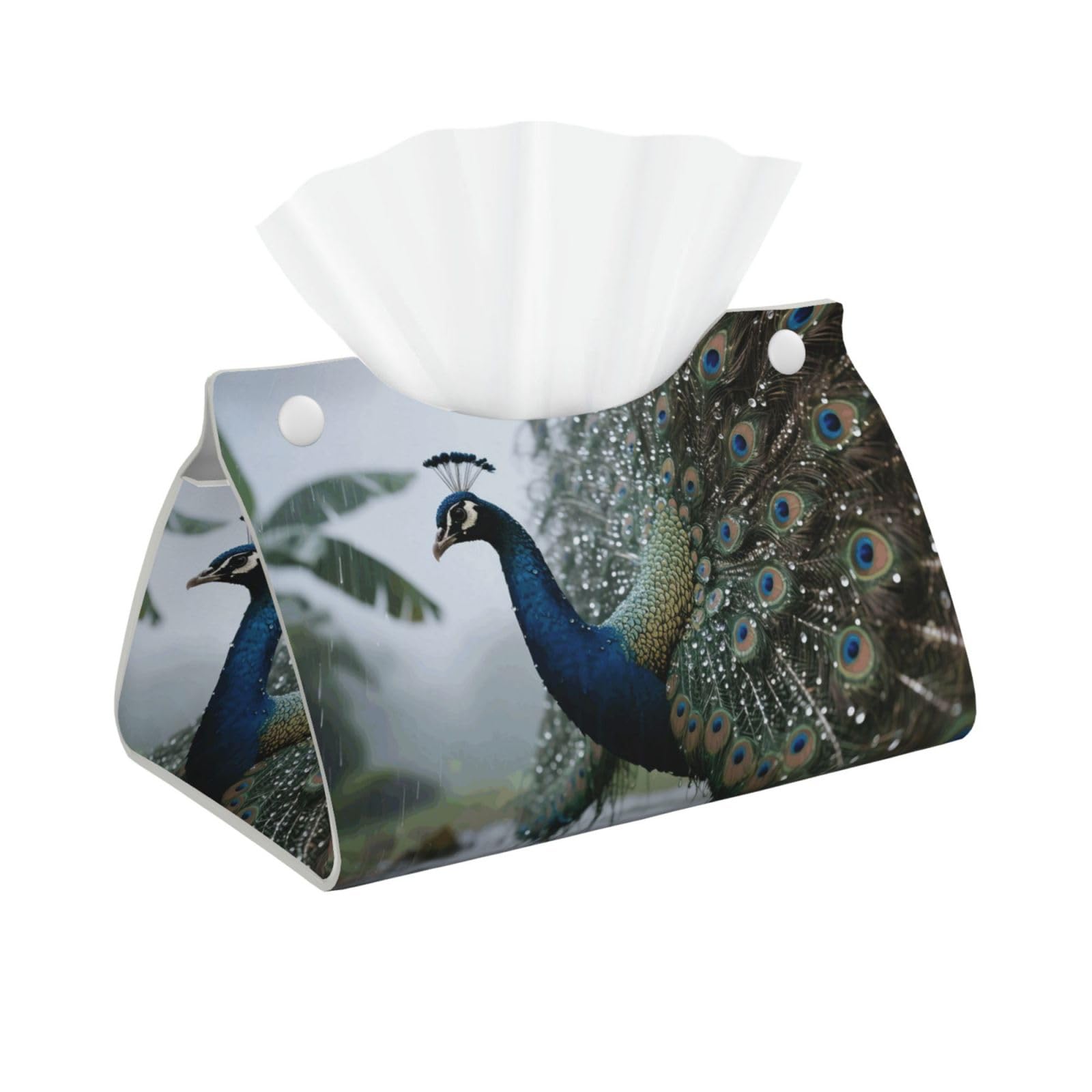 Pu Leather Tissue Box Cover, Peacock Rectangle Tissue Case Covers Decorative Tissue Box Holder Waterproof Tissue Holder Organizer for Bathroom Home Office