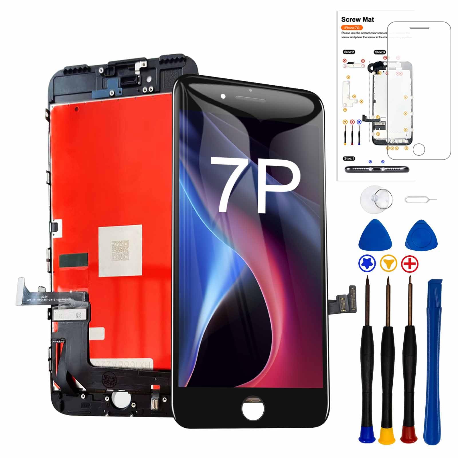 LMQ for iPhone 7 Plus Screen Replacement ,5.5 Inch Frame Assembly LCD Display 3D Touch Screen Digitizer with Repair Tools Kit (Black)