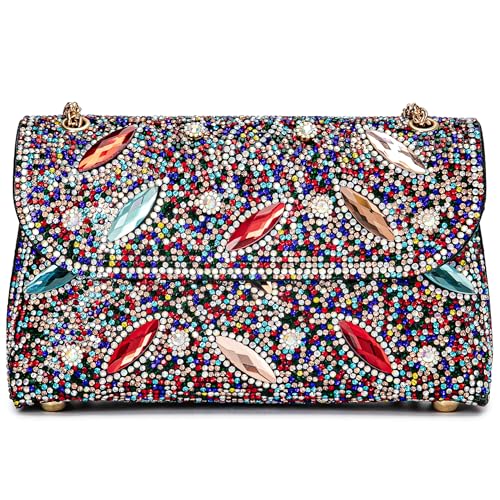Bling Bling Rhinestones Purses for Women Chain Shoulder Bags Sparkly Evening Bags for Cocktail Prom Party Wedding (colorful)
