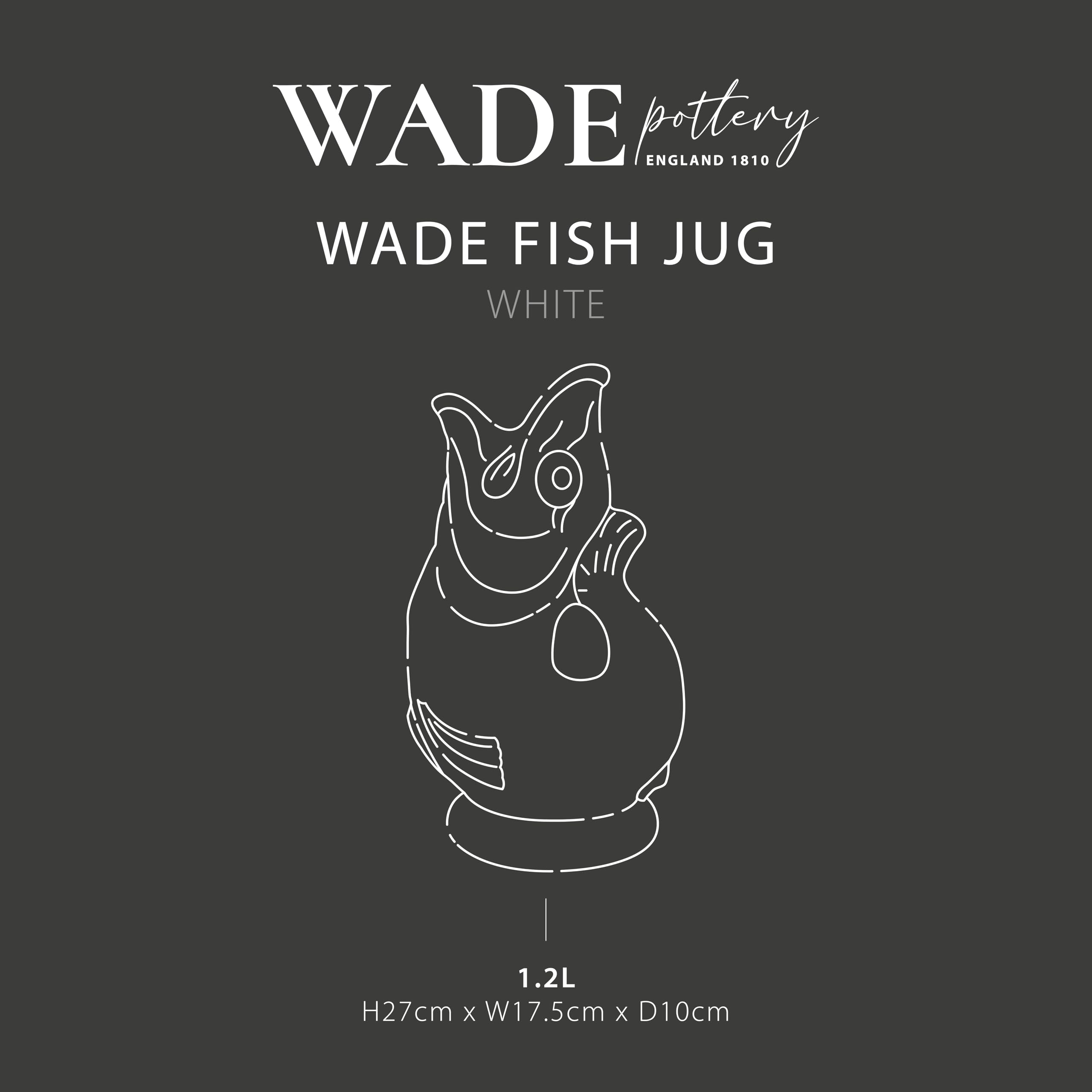 Wade WA967803WHT Fischkrug, Steingut, ikonisches britisches Erbe, hergestellt in Stoke-on-Trent, 1,2 l, Weiß