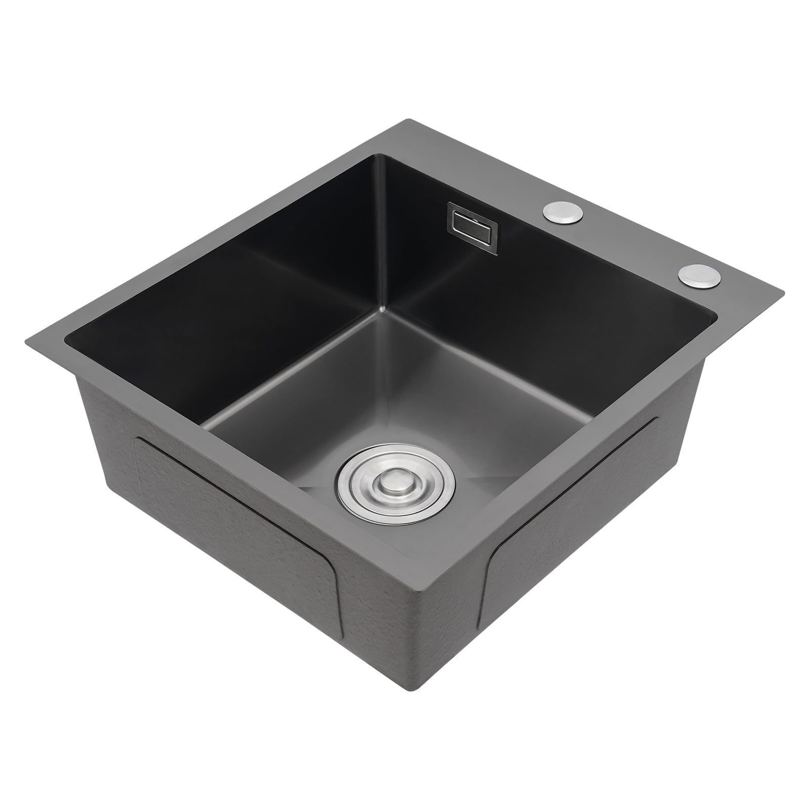 Fregadero de cocina de granito, de 45 x 50 cm, de acero inoxidable con dispensador de jabón y juego de drenaje, lavabo de cocina y fregadero empotrable para armario bajo a partir de 45 (negro