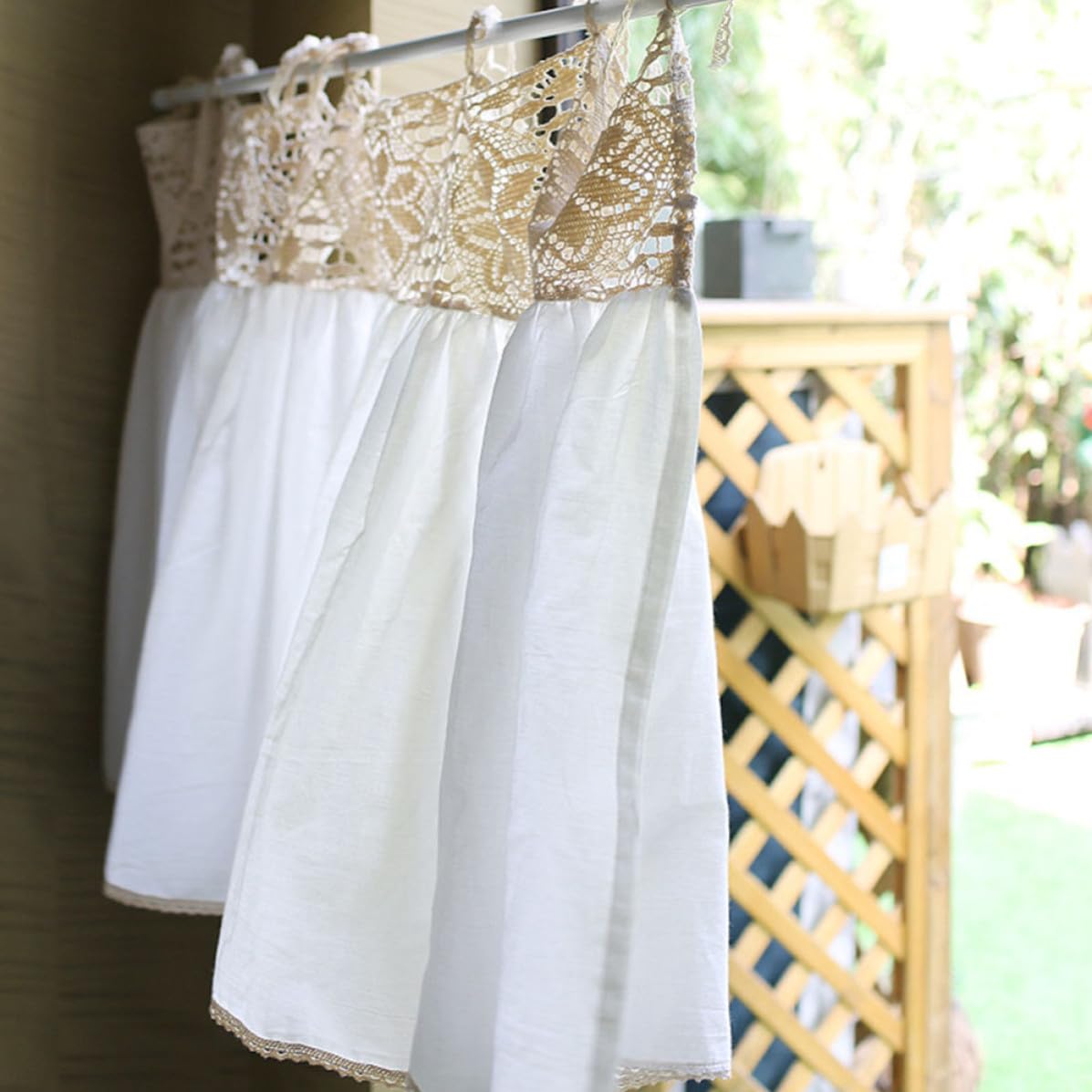 Garneck Rideau Décoration Intérieure en Coton Blanc Style Romantique pour Fenêtre Court Légère et Élégante Cuisine ou Café