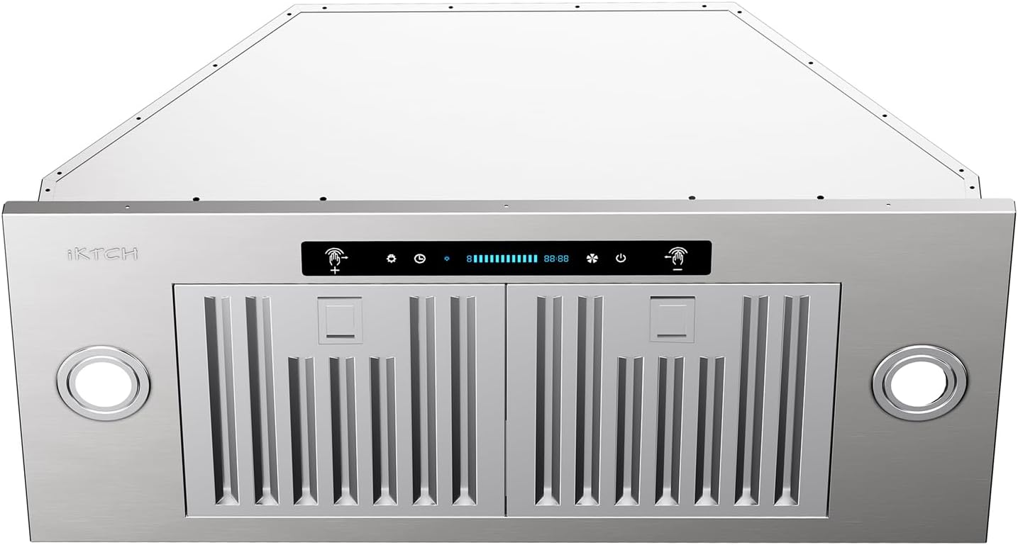 IKTCH 27.75 inch Insert Range Hood, 900 CFM Ducted/Ductless Convertible Duct, Stainless Steel Kitchen Vent Hood with 4 Speed Gesture Sensing&Touch Control Panel