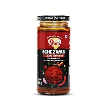 9AM Schezwan Tufani Chutney 250g, Extra Spicy Chinese Sauce, Multi-Purpose Dip & Spread For Noodles, Pasta, Fried Rice, Momos, Hot & Spicy Schezwan Dip Sauce For Enhancing Flavor - image, photos