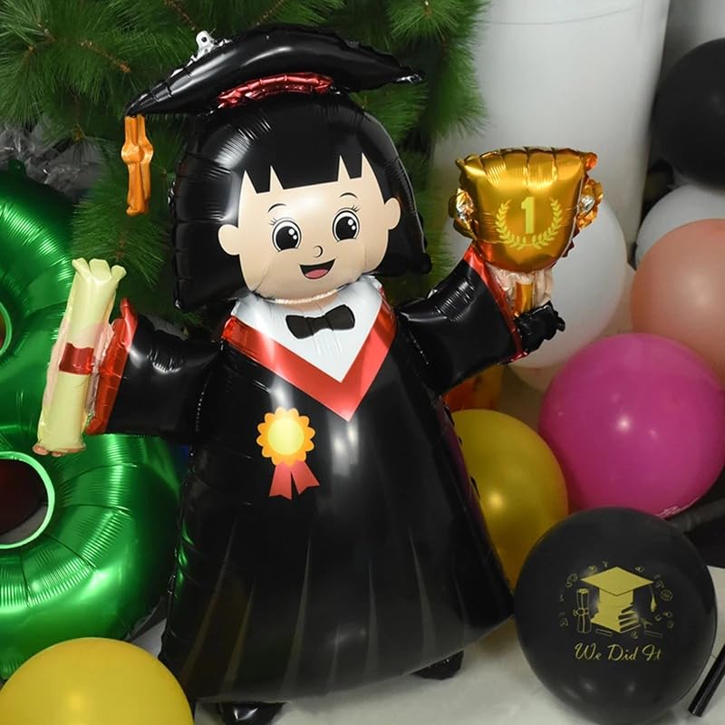 Image of Atpata Funky 40-inch Grad Girl Foil Balloon in Cap & Gown with Trophy and Scroll - Perfect Decor for Happy Graduation Party Decoration, Congrats Grad Convocation Celebrations