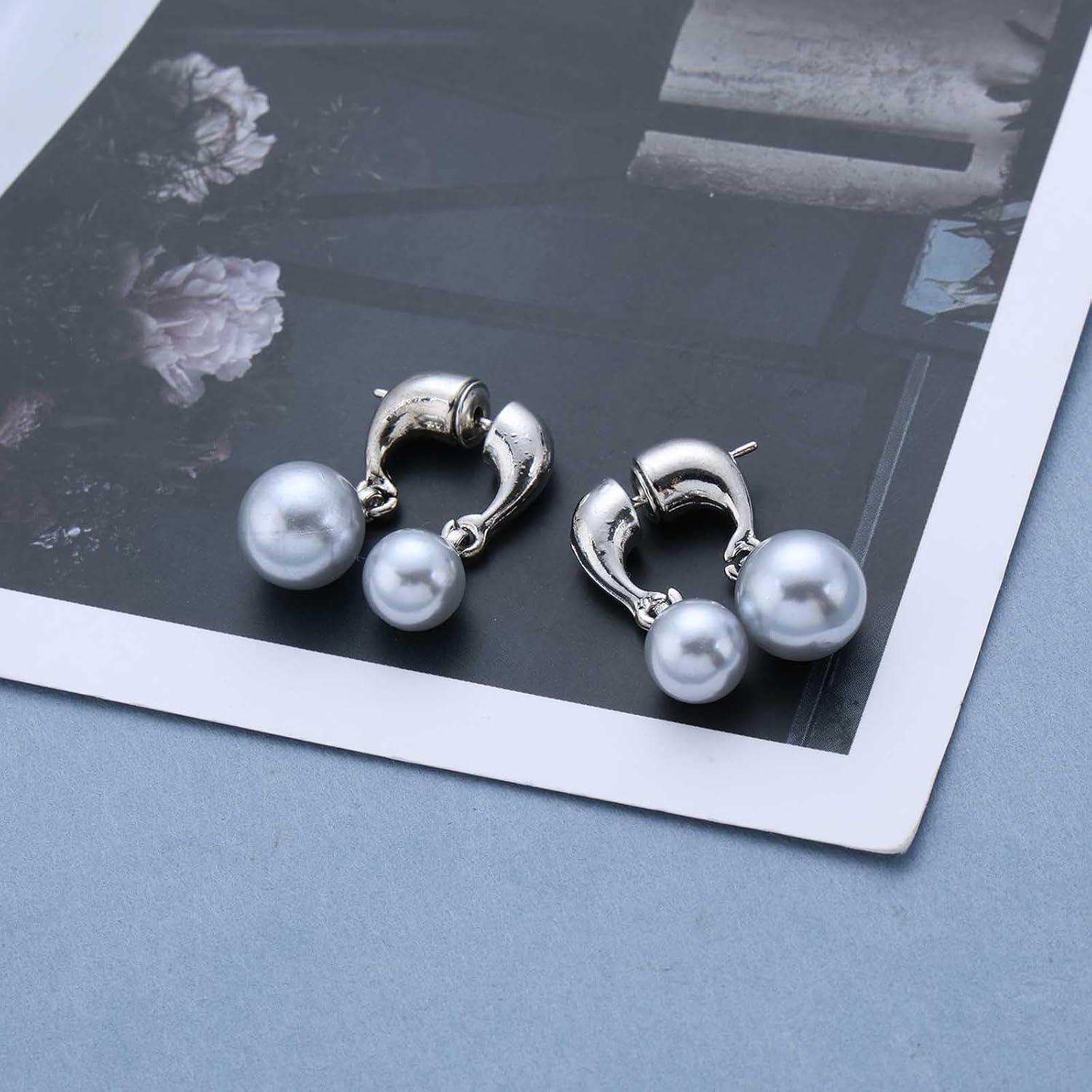 Andelaisi Boho Pearl Ear Jackets Earrings Gray Pearl Drop Earrings Vintage Pearls Front Back Earring Round Ball Double Side Earring for Women - Image 6