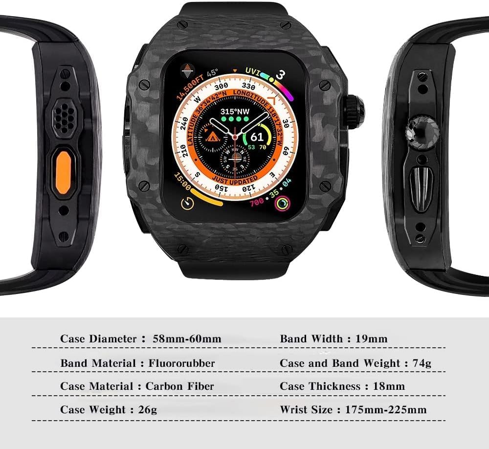 Premium Carbon Fiber Watch Case Rubber Strap，For Apple Watch Ultra 49mm 45mm Watch，Men Waterproof Case Metal Watch Band Conversion Kit，For IWatch 8 7 Series Accessories