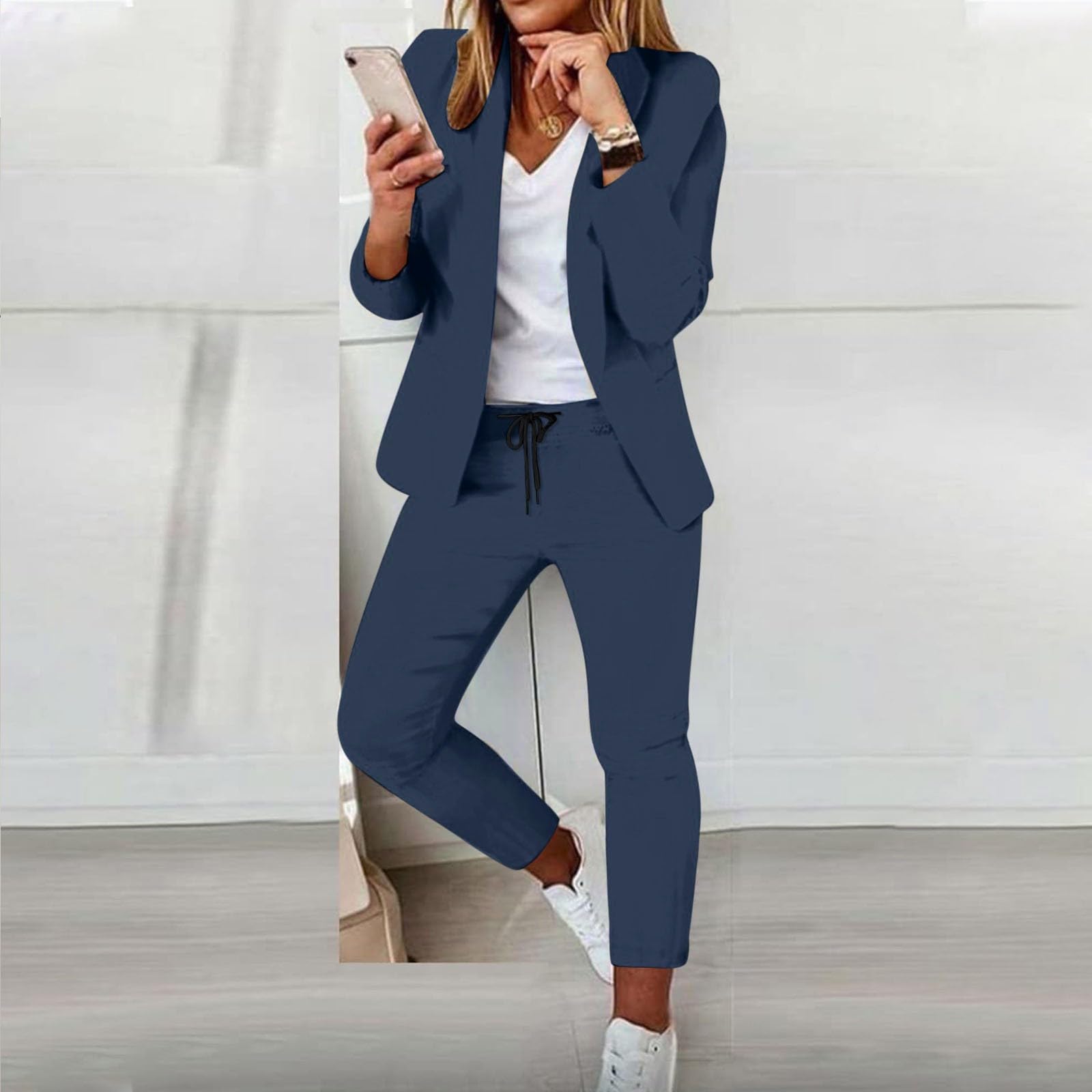 Generico Completo Donna Elegante Tailleur Cerimonia Curvy Giacca e Pantalone Outfit Completo Business Casual da Ufficio Lavoro 2 Pezzi da Tuta Business Suit Set