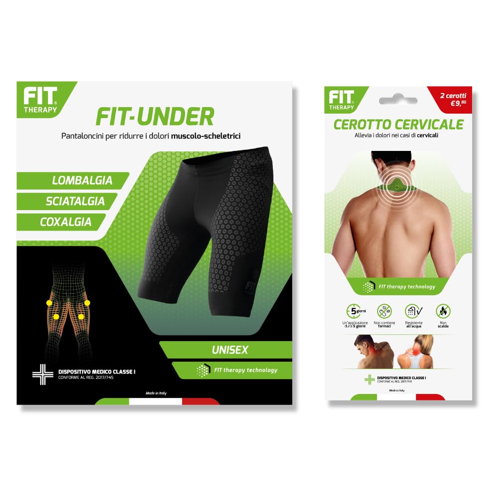 Kit Schiena Completa, Pantaloncino FitUnder e Cerotti Cervicali, Per Cervicale, Lombalgia, Sciatalgia, Coxalgia, Recupero Muscolare e Sport, Senza Farmaci, Non Scalda (178 caratteri)