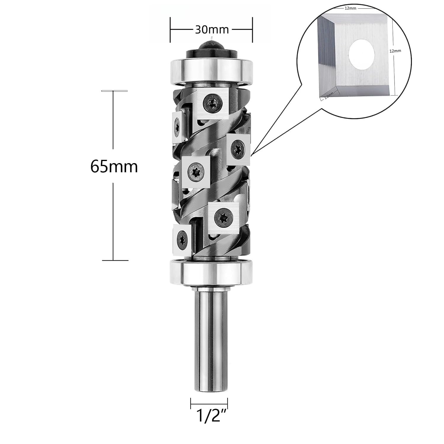 Heavy Duty Carbide Insert Spiral Flush Trim Router Bits, 1/2" Shank, 30mm Cutting Diameter,Top & Bottom Double Bearings Insert Flush Trim Router Bit for Woodworking Trimming