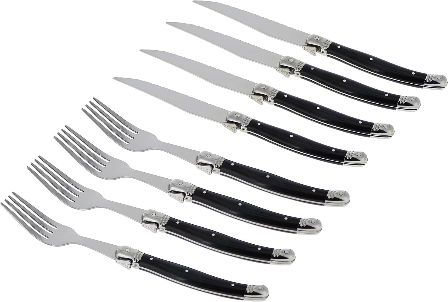 Laguiole 8-Piece Stainless Steel Forks & Steak Knife Set — 4 Steak Knives & 4 Steak Forks Silverware Set — Smooth Cut Serrated Knife Blade — Dishwasher Safe, Luxurious Steak Knives and Fork Set
