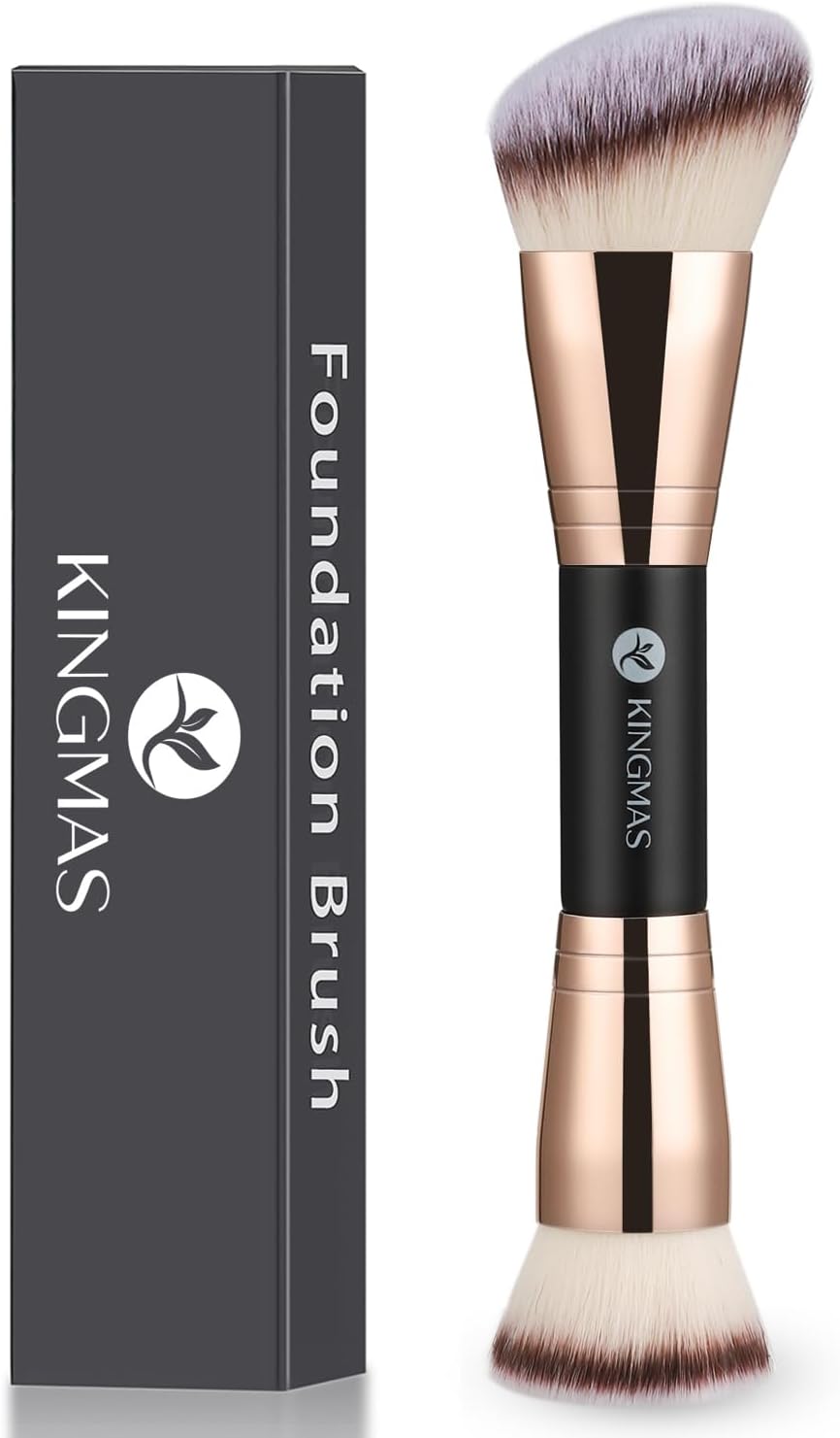 KINGMAS Foundation Brush, Premium Bronzer Makeup Brush, Double Ended Contour Brushes Flat & Angled Round Top for Blending Liquid Powder Concealer Cream Blush