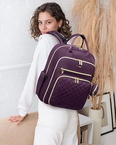 Miniatura 8 de LOVEVOOK Mochila para pañales bolsa de bebé acolchada para mamá y papá mochila de viaje de gran capacidad con cambiador Púrpura