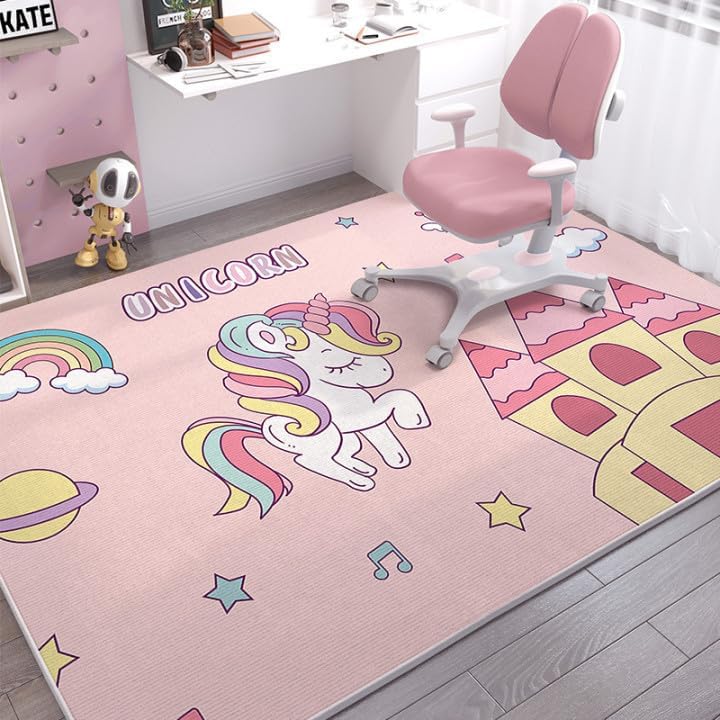 Cartoon Unicorn Rug Kids Girl's room carpet -80 * 120cm Activity Playmat Non-Slip Nursery Rug,Washable Stain-Resistant Soft Crawling Carpet For Girl's Children's Bedroom Playroom Floor (Pink2)