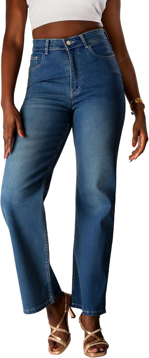 Flattering High-Waist Jeans for Women –Stretchy Premium Denim, Slimming Straight & Wide-Leg Fit, Petite to Plus Sizes