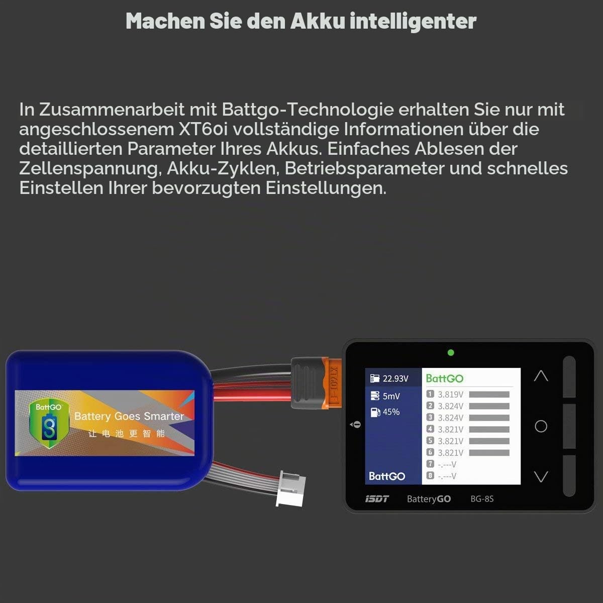 ISDT BG-8S Batteriekapazitätstester, LCD Spannungsprüfer, Intelligent Balancer für LiPo/Life/Li-ion/NiMH/NiCd