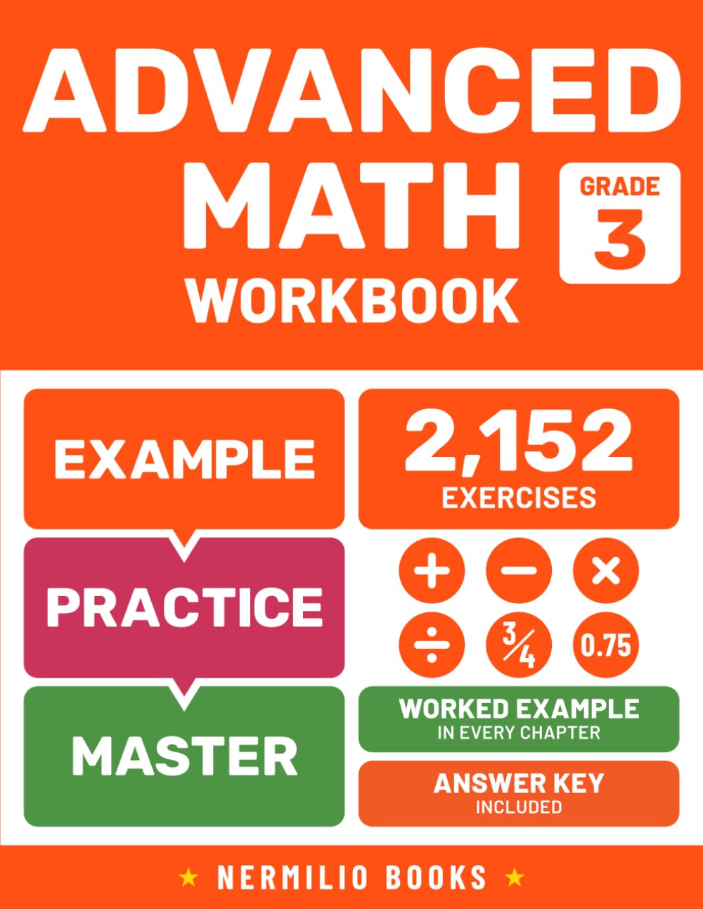 3rd Grade Advanced Math Workbook: Addition, Subtraction, Multiplication, Division, Fractions, and Decimals Problems for Smart Kids Ages 8-10 (Nermilio Grade 3 Math Series)