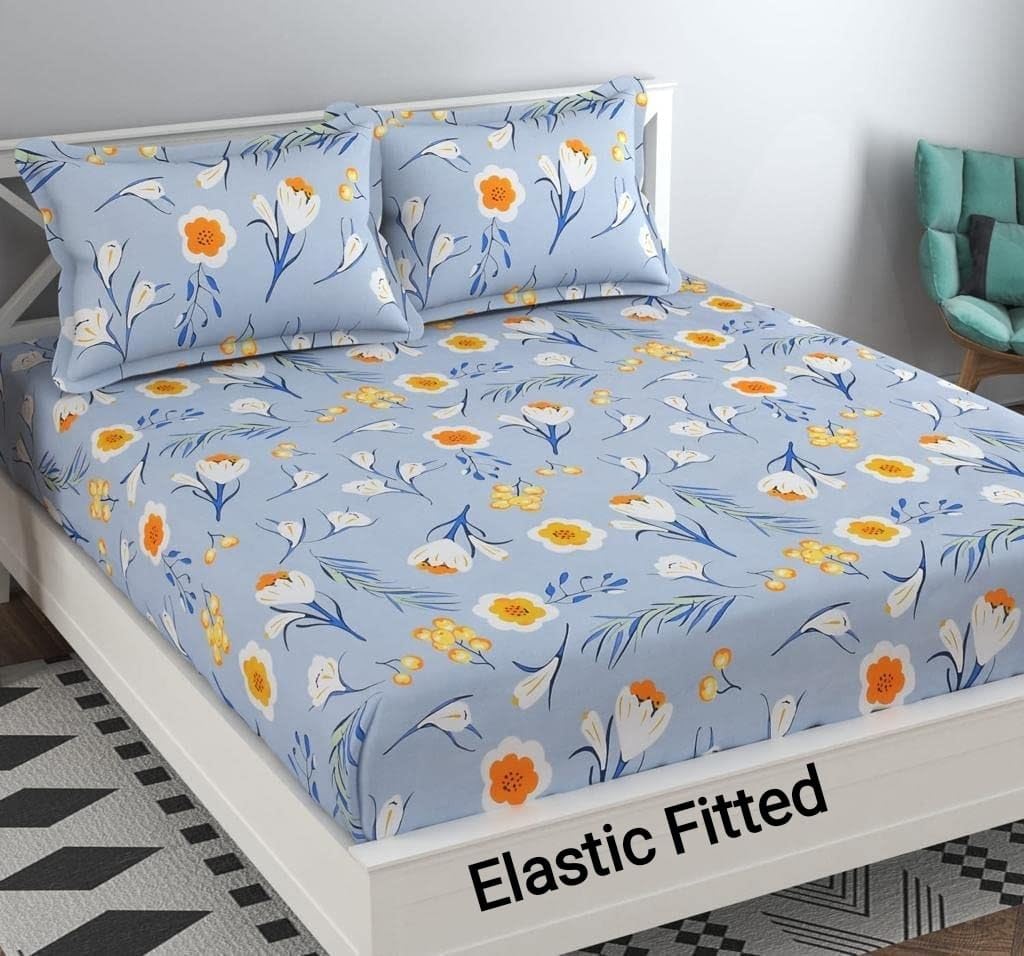 Soniasaa Premium Cotton-Blend Elastic Fitted Bedsheet with 2 Pillow Covers for Double Bed with All Around Elastic 289 TC Supersoft | Size - 72x78 Fit Upto 6 Inches Mattress Soft-Touch Skin Friendly (B0CRSPVBRS) Amazon Price History, Amazon Price Tracker