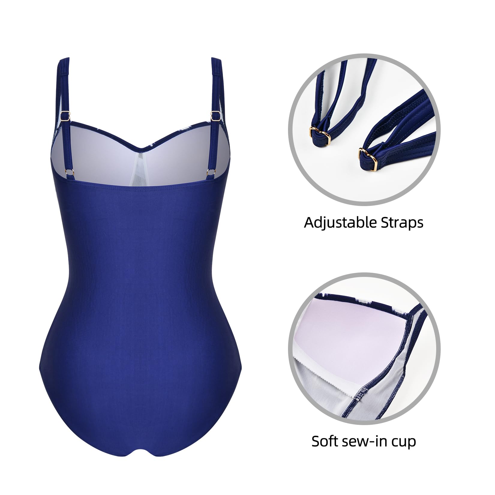 Bañador Reductor Mujer, Traje de Baño Una Pieza Vientre Plano con Fruncido, Monokini Tallas Grandes Push up con Relleno