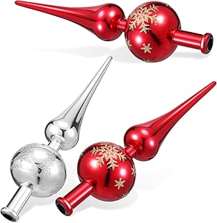 Ciieeo Christmas Tree Topper Finials 3Pcs Vintage Style Red Silver Plastic Xmas Tree Top Decorations Easy Install