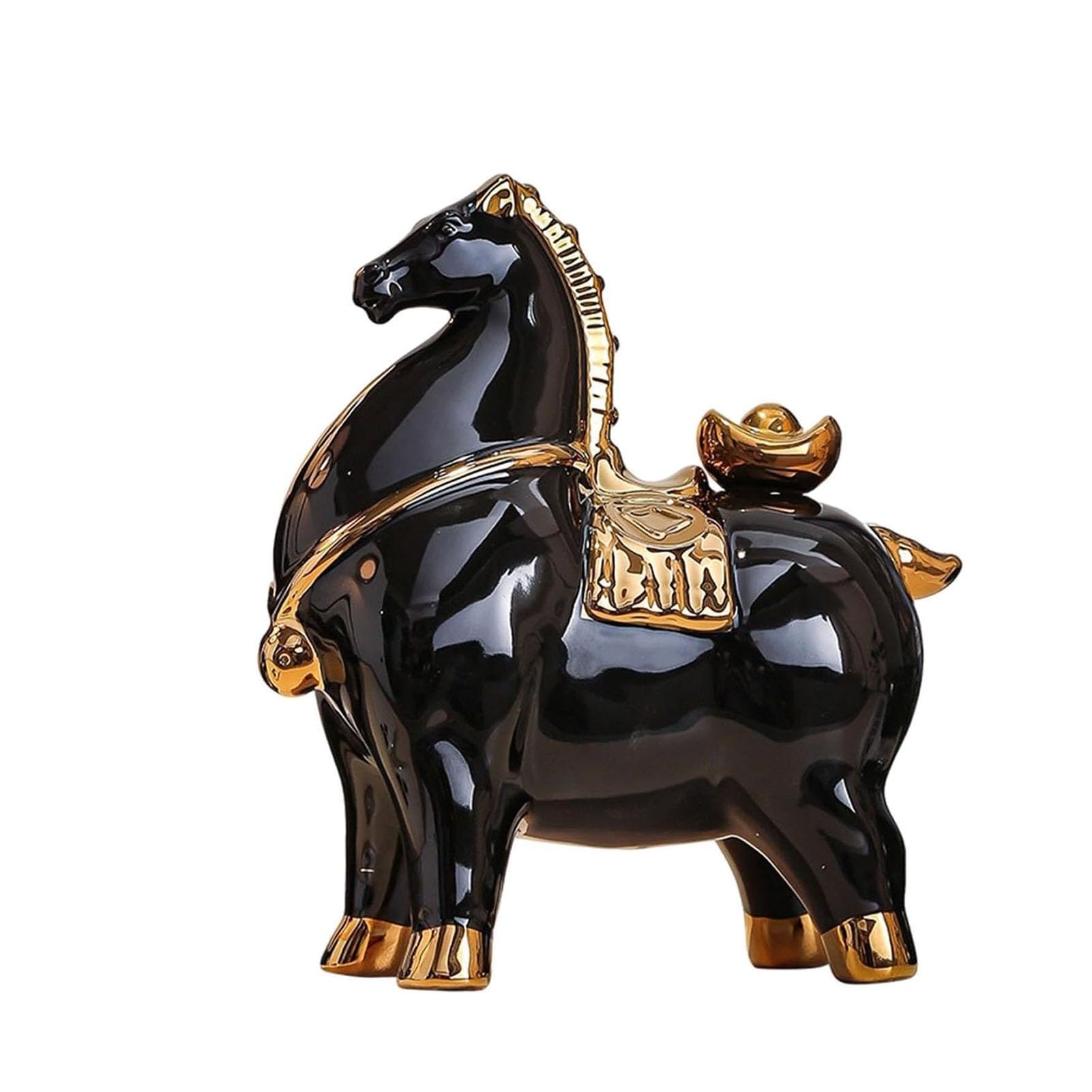 JOUFNING Art Statue Desk Decor - 25cm Horse Statue Ceramic Animal Sculpture, Tabletop Figurine Modern Ornament, for Office Home Bedroom Living Room, Funny Gifts(Black -b)