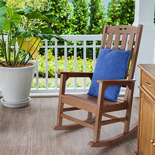 Outdoor Rocking Chair with 350lbs Support, OT QOMOTOP Poly Lumber Oversized Outdoor Chair, All-Weather Rocker Chair for Patio, Porch, Deck. 34L 27W 46.8H (Brown)