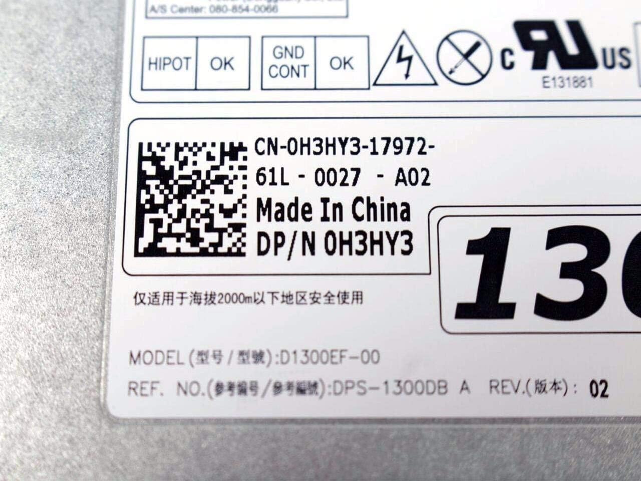 Dell Precision T7600 T7610 1300W 2 Fan 100-240V Power Supply Unit PSU D1300EF-00 0H3HY3 CN-0H3HY3 6MKJ9 MF4N5 (Renewed)