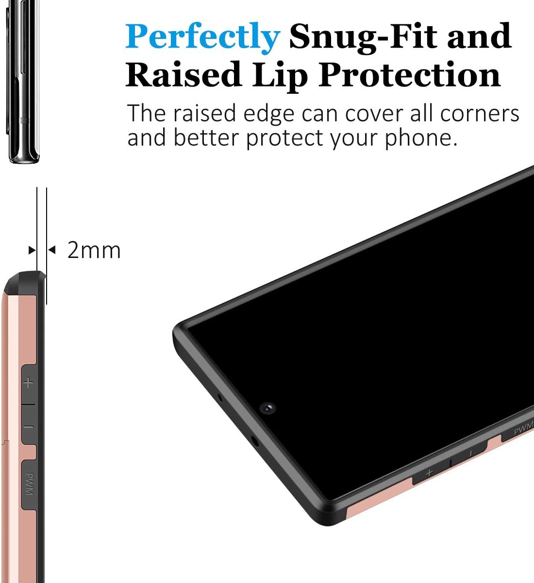 SAMONPOW Wallet Cover for Galaxy Note 10 Case with Card Holder Dual Layer Hybrid Shell Heavy Duty Protection Shockproof Anti Scratch Soft Rubber Bumper Cover Case for Galaxy Note 10 6.3 inch Rose Gold