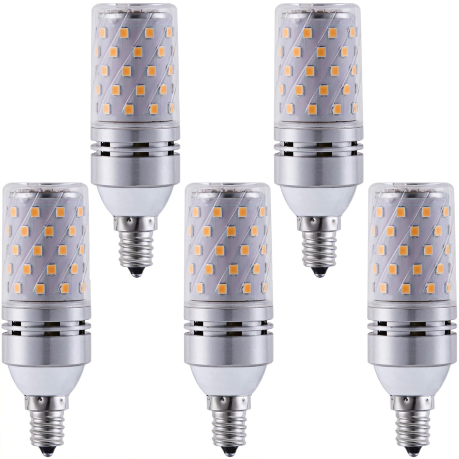 E12 LED Bulb 12W, 12W Equivalent To 120W Halogen, 5pcs LED Bulbs, 1200LM, AC85-265V, 360° Beam Angle for home lighting(Warm White 3000k)