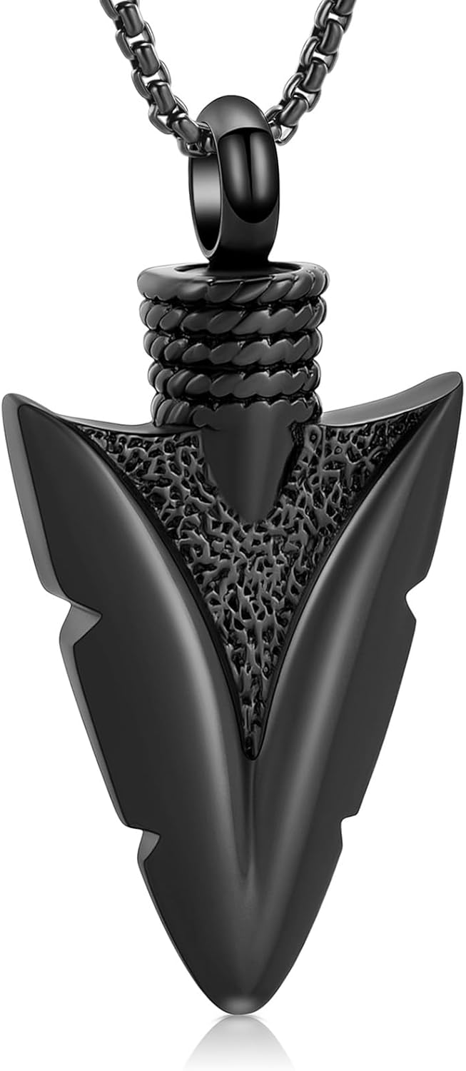 Oinsi Stainless Steel Urn Necklace for Men - Arrowhead Memorial Pendant Cremation Ash Jewelry Bereavement Keepsakes Gift for Loss of a Loved One