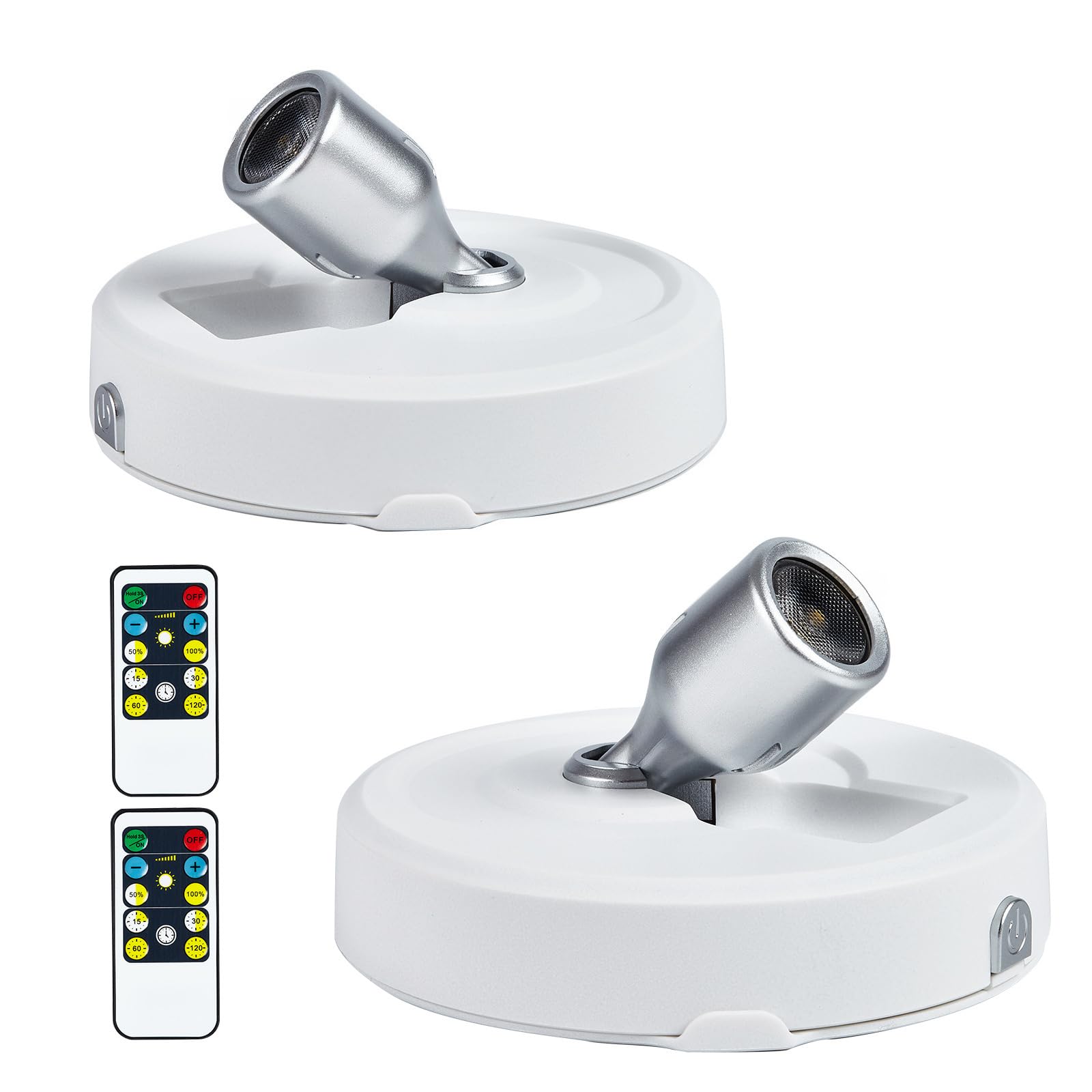 2-Pack LED Spotlight Battery Operated Picture Lights, Puck Lights with 2 Remote, Dimmable Stick Spot Lights with Timmer for Wall Display Painting Dartboard Artwork Accent Closet