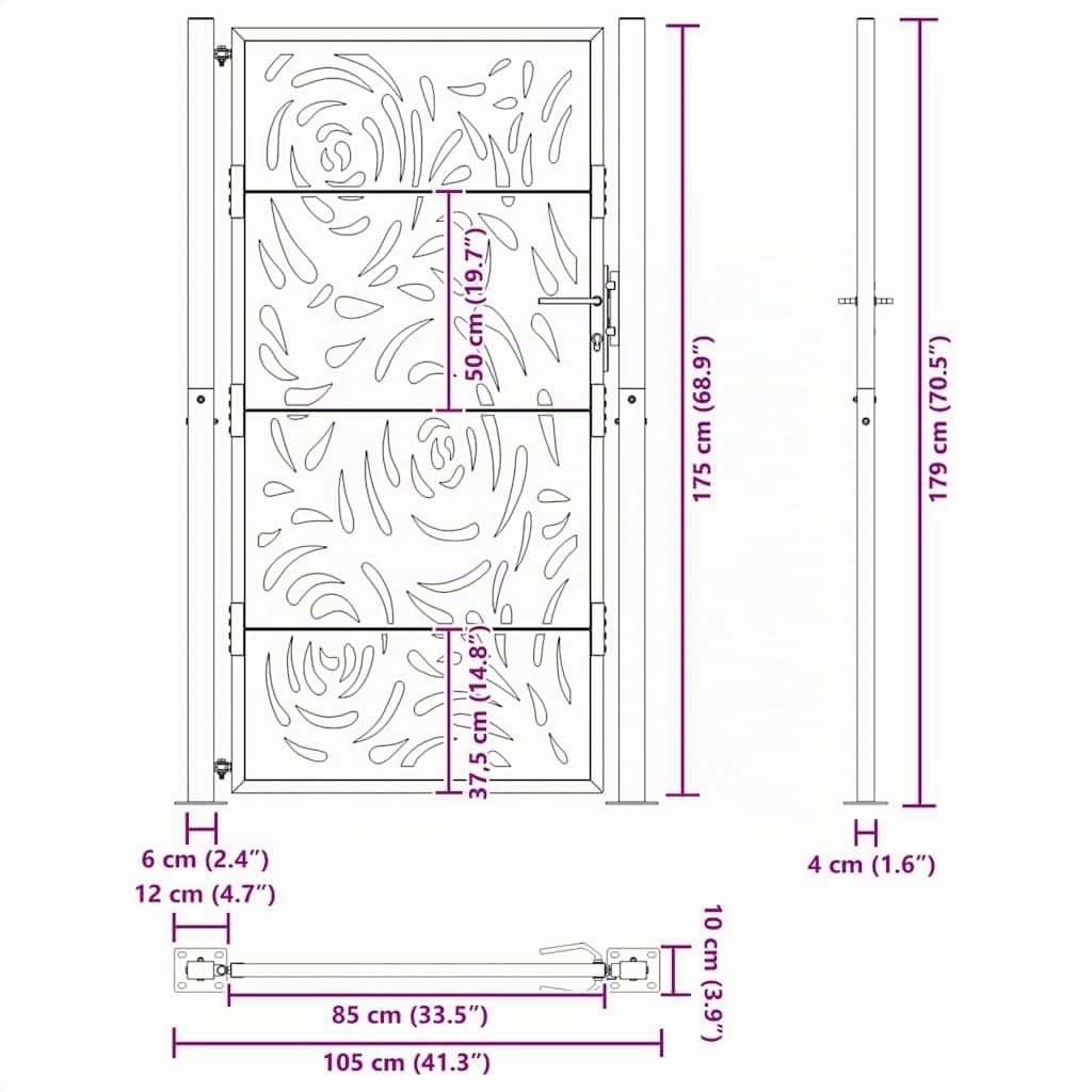 vidaXL Portail de jardin 100x175 cm en acier patiné motif flamme