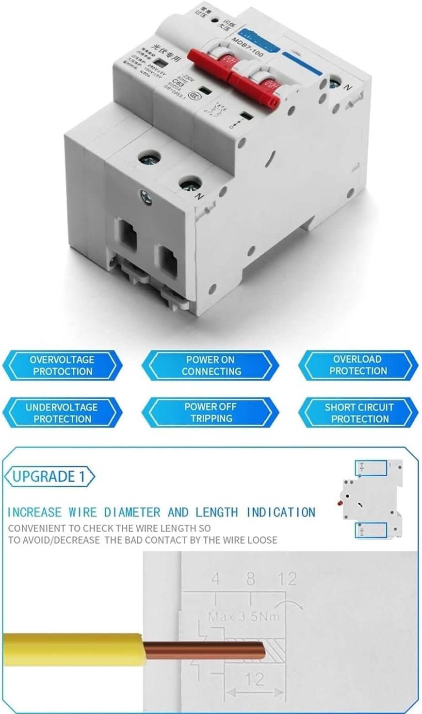 ALKOY Circuit Breaker Photovoltaic Circuit Breaker Automatic Reclosing Self-Recovery Over-Voltage Protector Small Grid-Connected 2p 4p Switch 1Pcs (Color : 100a, Size : 2P)